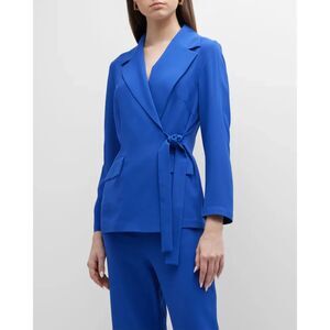 MISOOK Side-Tie Notched-Lapel Wrap-Front Jacket - Satin Sky L